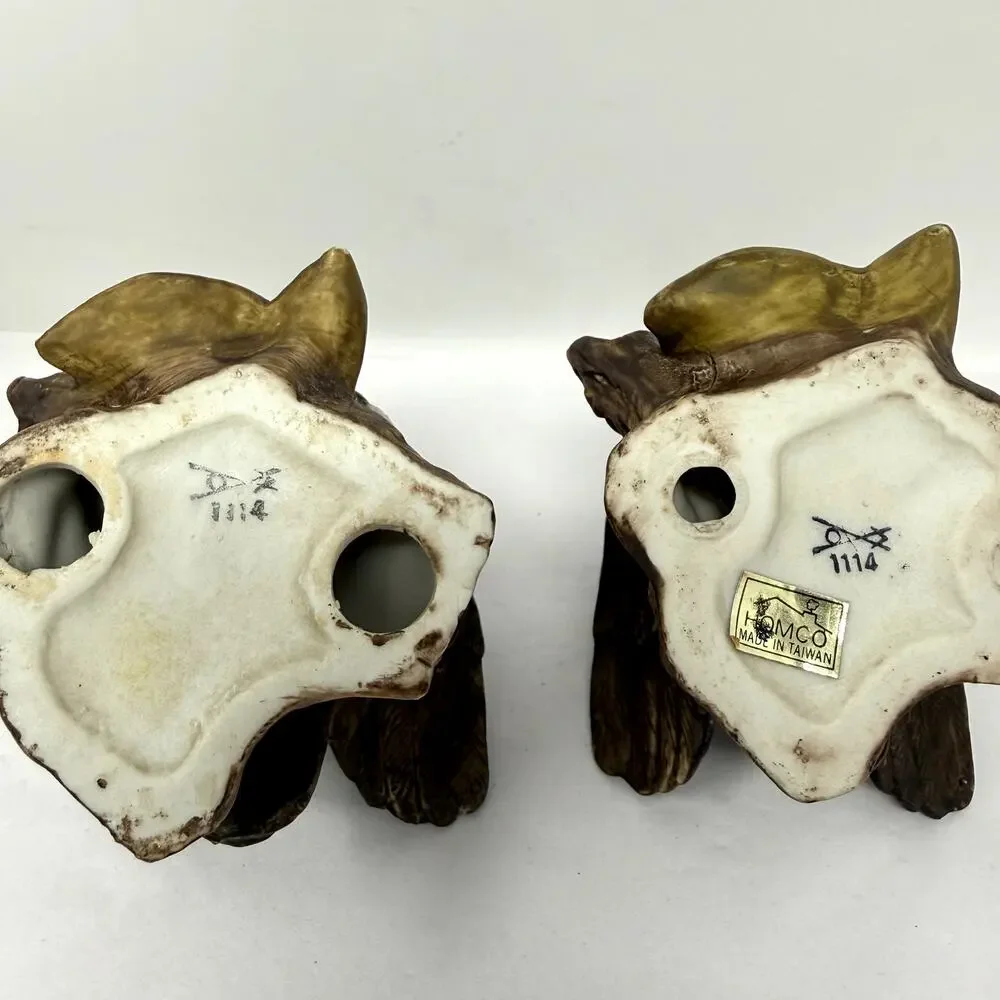 Vintage Homco Owl Figurines Pair Ceramic Woodland Decor Taiwan 1114
